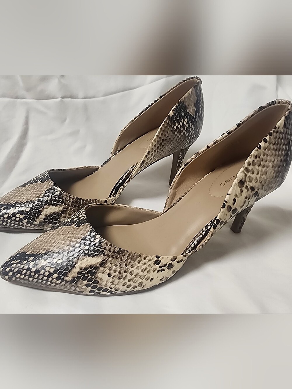 BANDOLINO Snake-Print Pointed Toe D'Orsay Pumps -